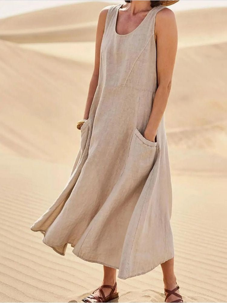Midi Scoop-Neck Dress – Elegant Warm-Weather Look
