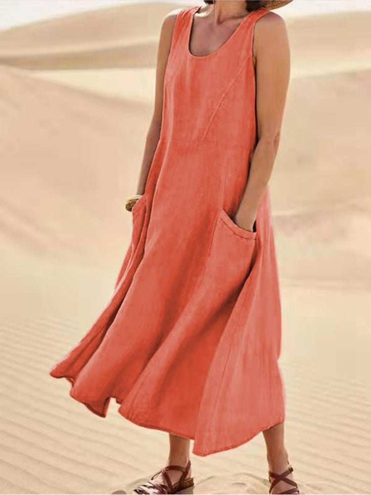 Midi Scoop-Neck Dress – Elegant Warm-Weather Look