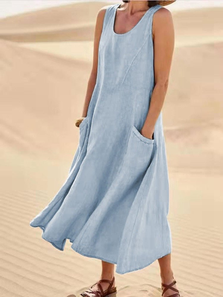 Midi Scoop-Neck Dress – Elegant Warm-Weather Look