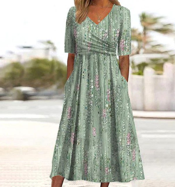 Midi V-Neck Dress – Elegant Warm-Weather Look