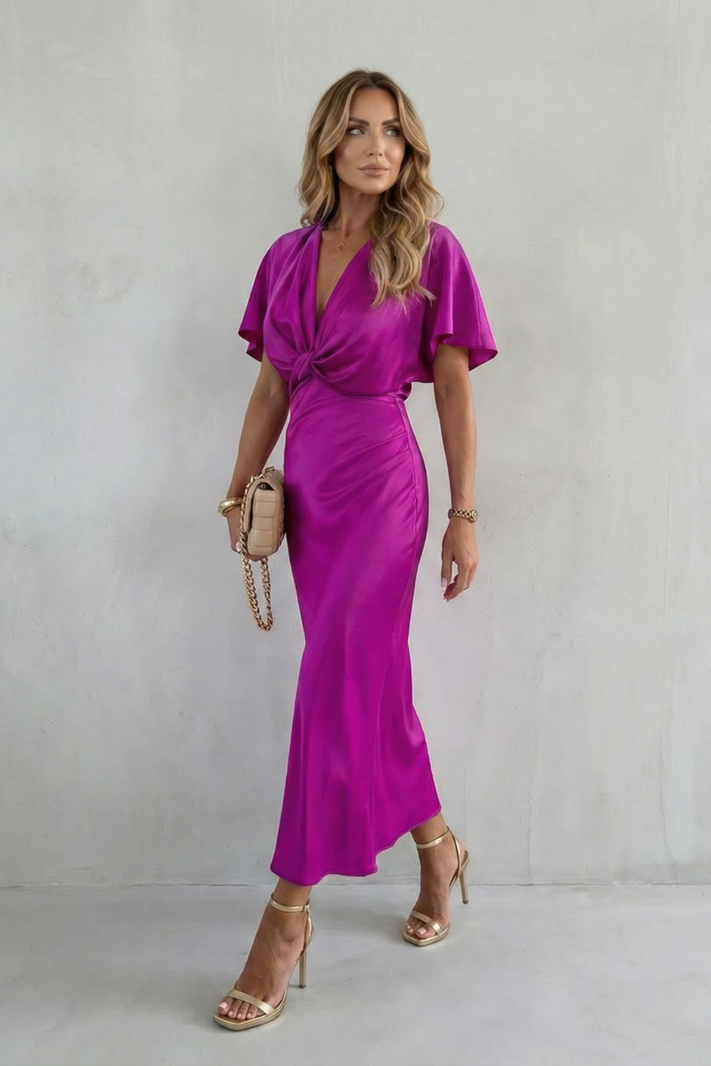 Midi V-Neckline Dress – Elegant Occasion Silhouette
