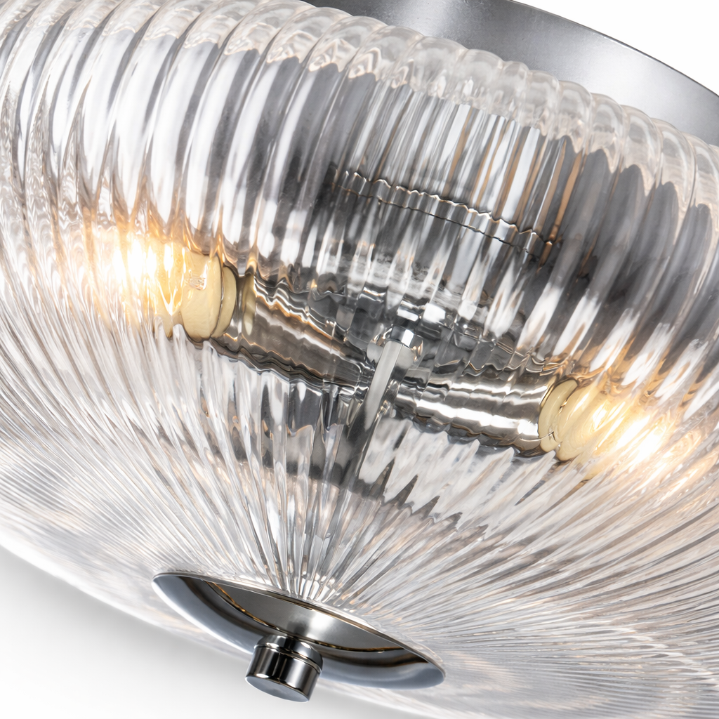 Flush Mount Ceiling Light Fixture – Modern Ribbed Glass Ceiling Light