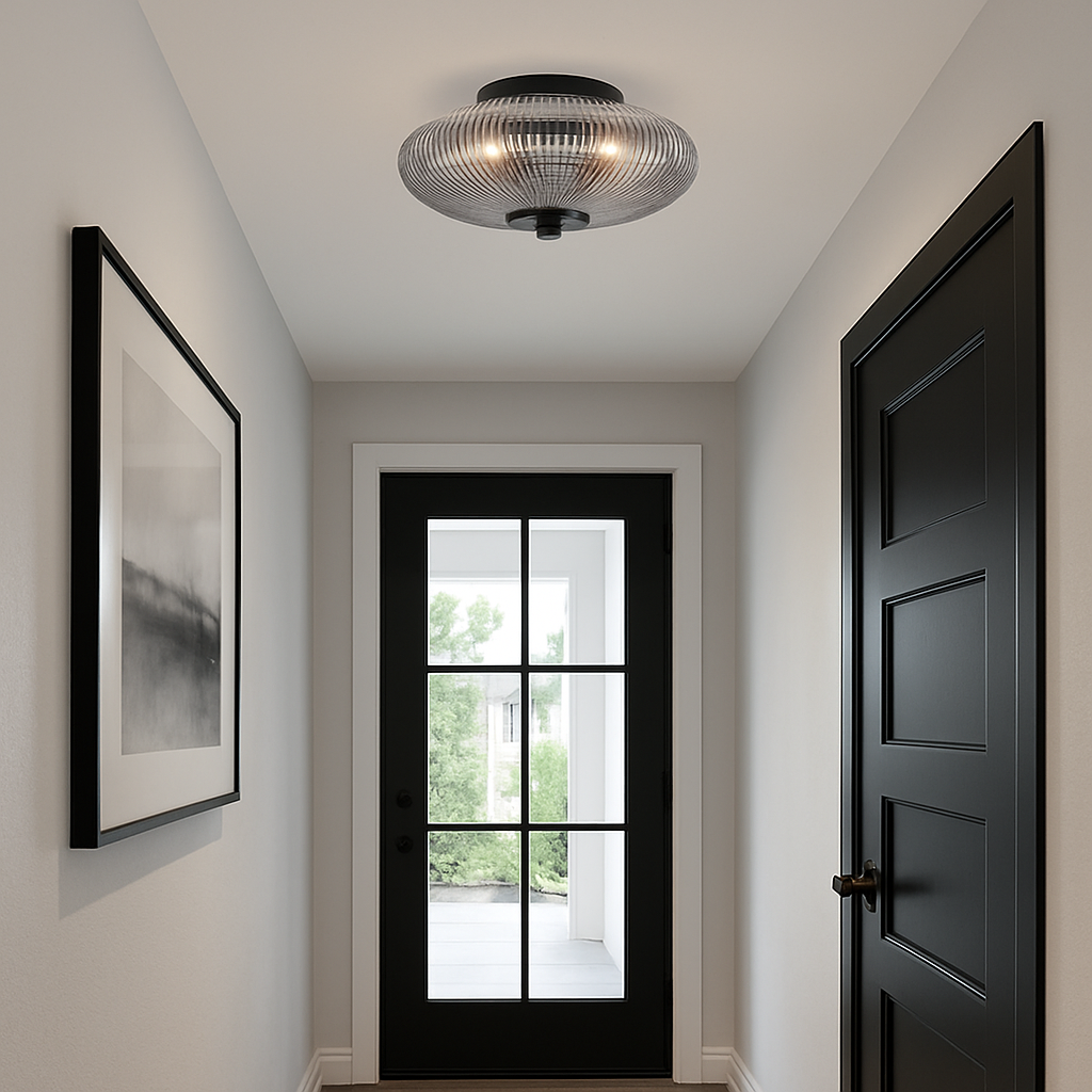 Flush Mount Ceiling Light Fixture – Modern Ribbed Glass Ceiling Light