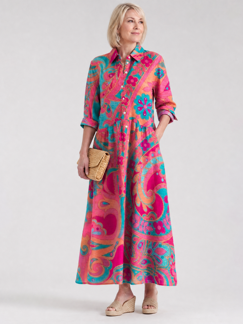 Printed Midi Collared Dress – Relaxed Daytime Look