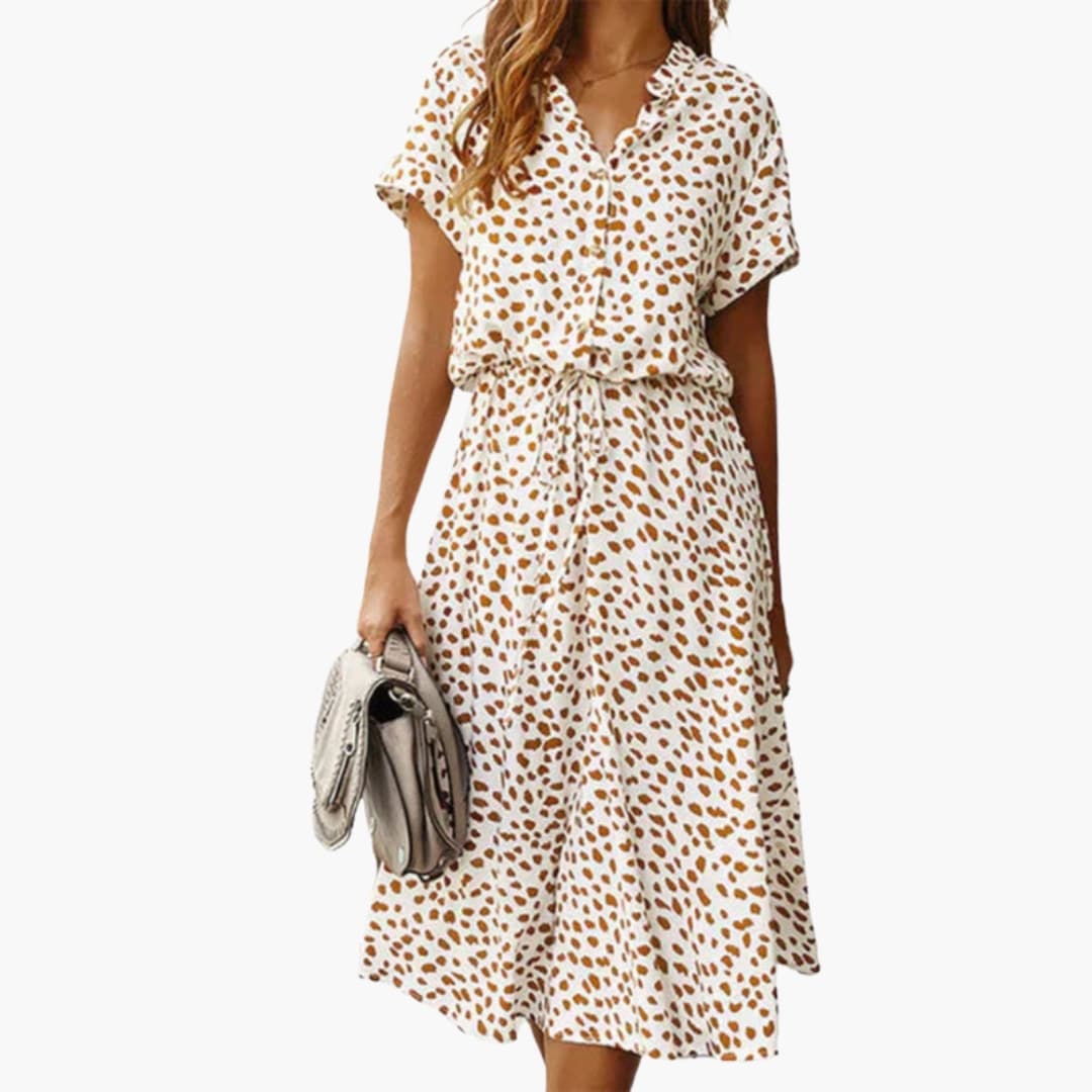 Printed Midi V-Neckline Dress – Refined Everyday Ease