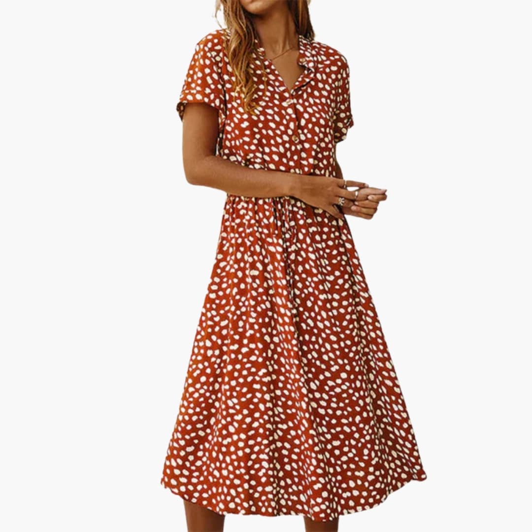 Printed Midi V-Neckline Dress – Refined Everyday Ease