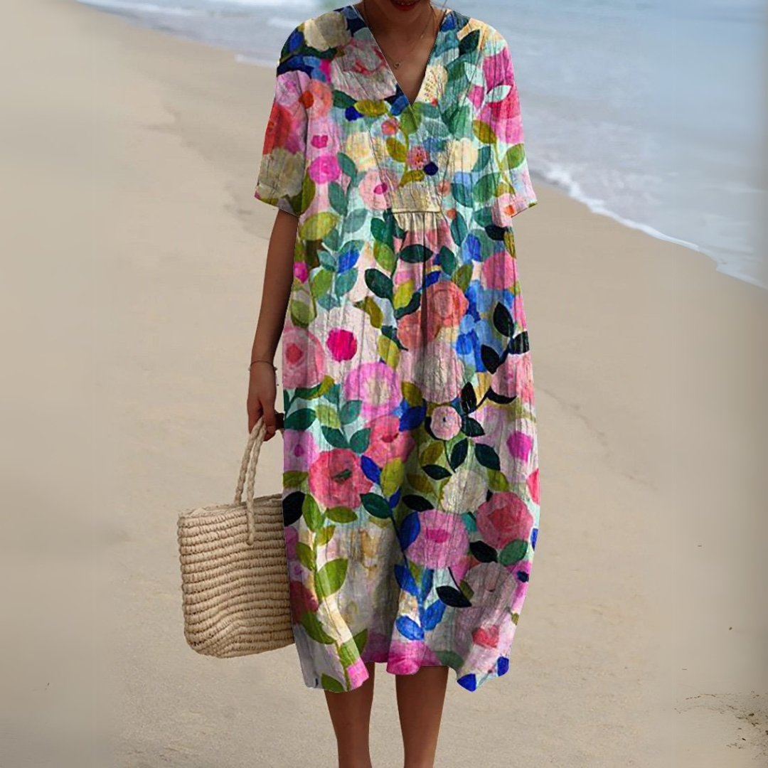 Printed V-Neckline Dress – Elegant Occasion Silhouette