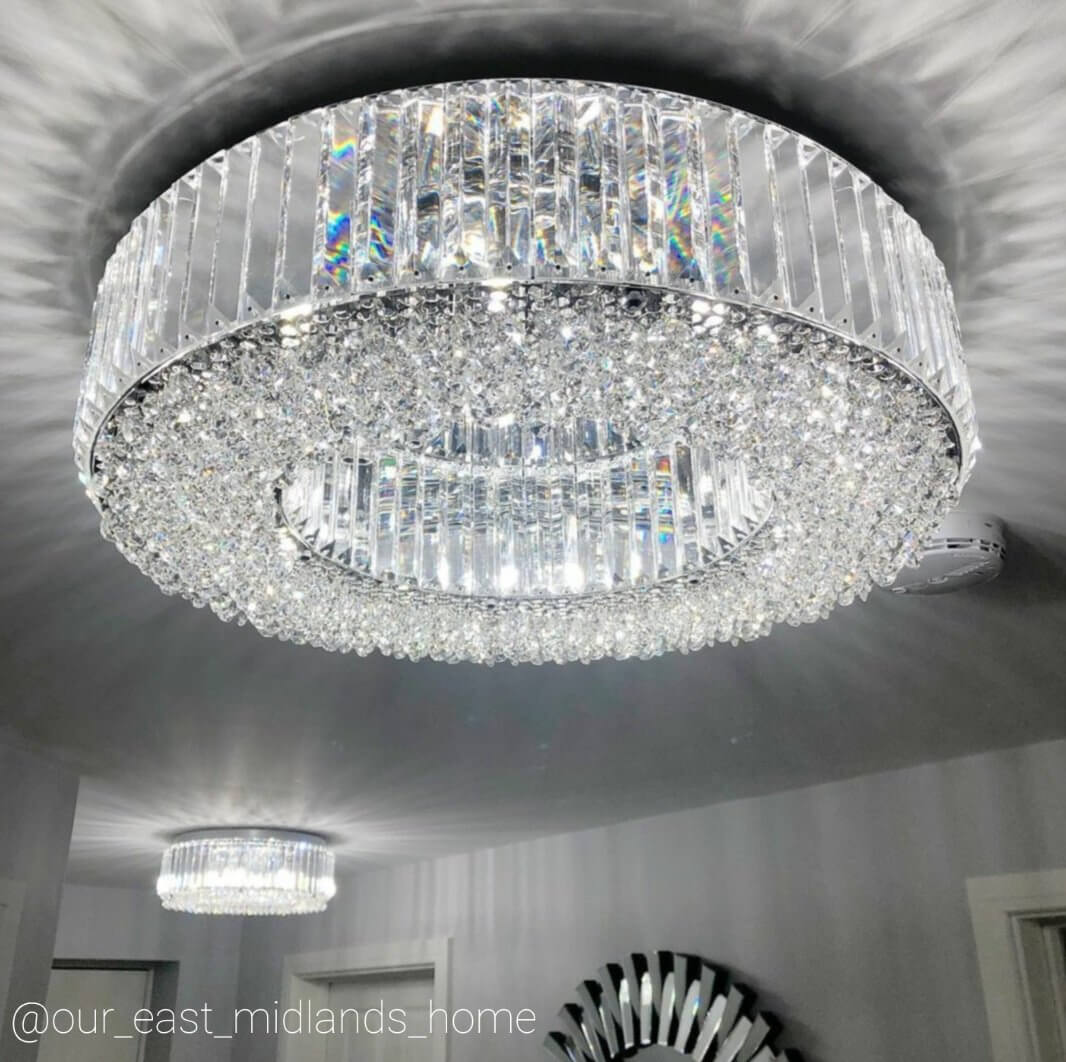 Crystal Flush Mount Ceiling Light Fixture – Large Modern Chrome Ceiling Light