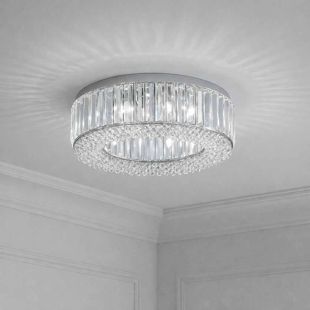 Small Crystal Flush Mount Ceiling Light Fixture – Modern Chrome Ceiling Light