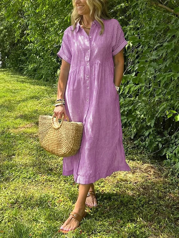 Striped Midi Collared Jumpsuit – Elegant Warm-Weather Style