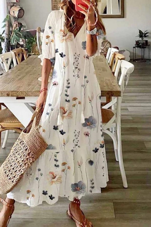 Summer & Beach Floral Maxi V-Neck Dress – Effortless Summer Style
