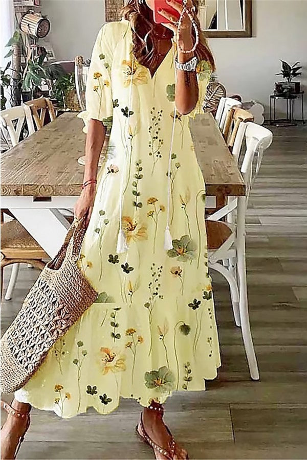 Summer & Beach Floral Maxi V-Neck Dress – Effortless Summer Style