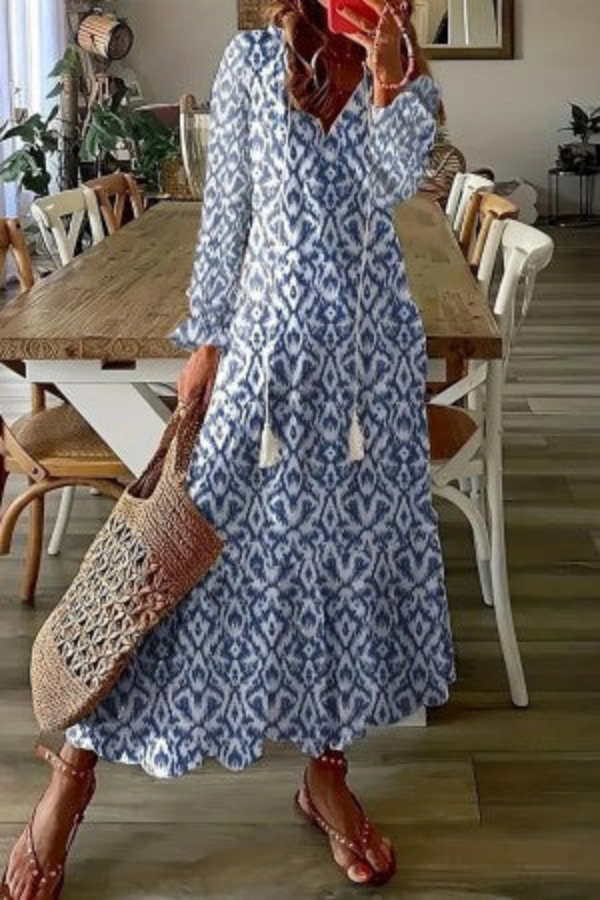 Summer & Beach Floral Maxi V-Neck Dress – Effortless Summer Style